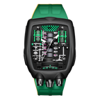 Giorgio Mareno XANQOR elegant wristwatch with black leather strap and silver dial, close-up view.
