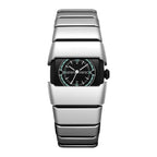Maurice Belmont TURVEX men's designer rectangular watch with metal bracelet and sleek black dial.