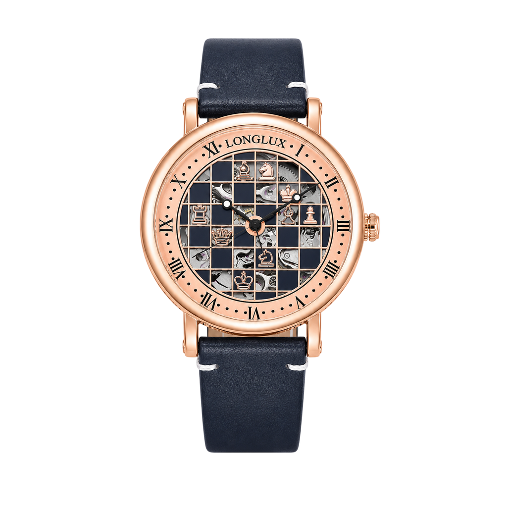 Men automatic watch chess checjerboard mechanical watches waterproof vintage business luminous skeleton leather gift for you Martino Valenti