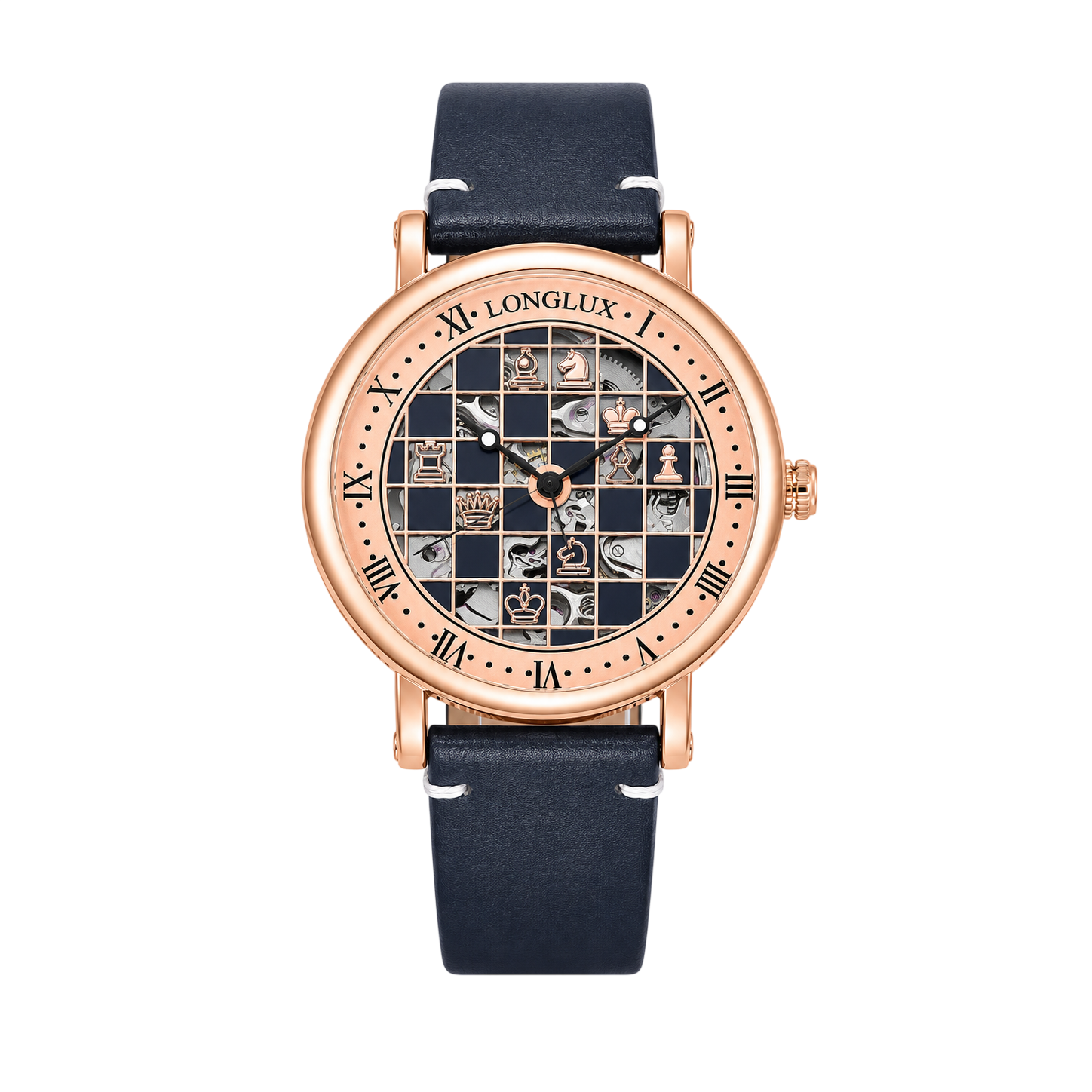 Men automatic watch chess checjerboard mechanical watches waterproof vintage business luminous skeleton leather gift for you Martino Valenti