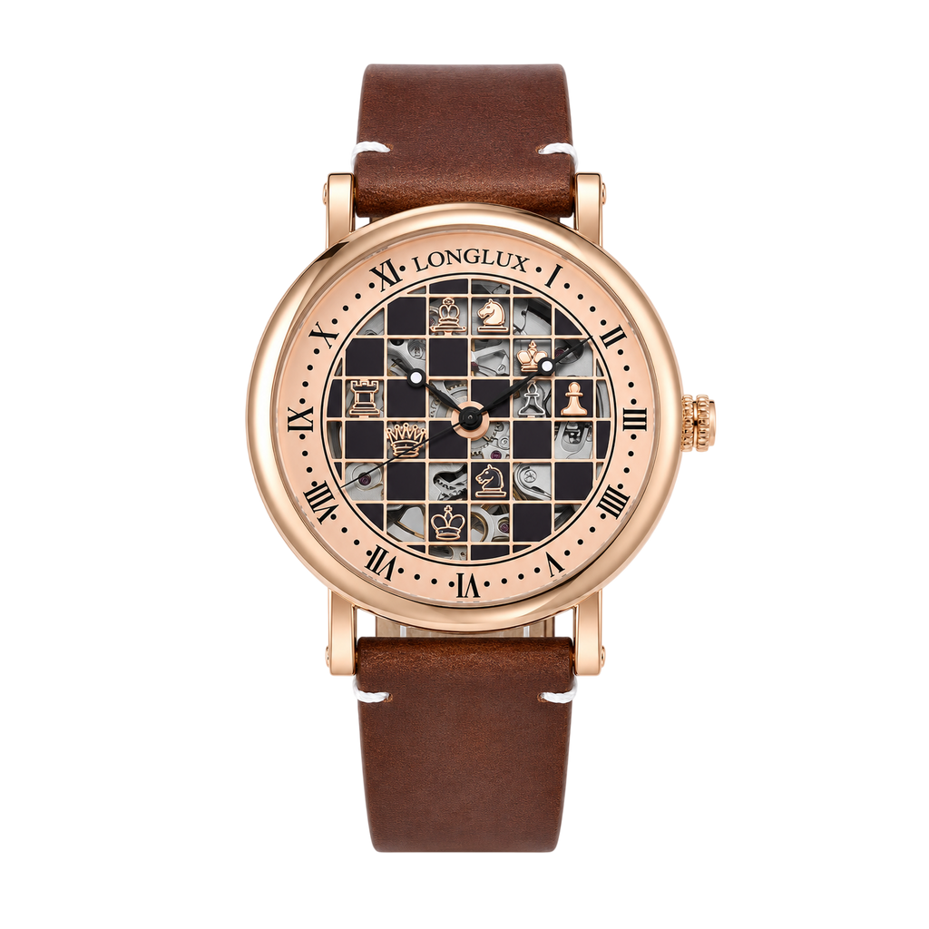 Men automatic watch chess checjerboard mechanical watches waterproof vintage business luminous skeleton leather gift for you Martino Valenti