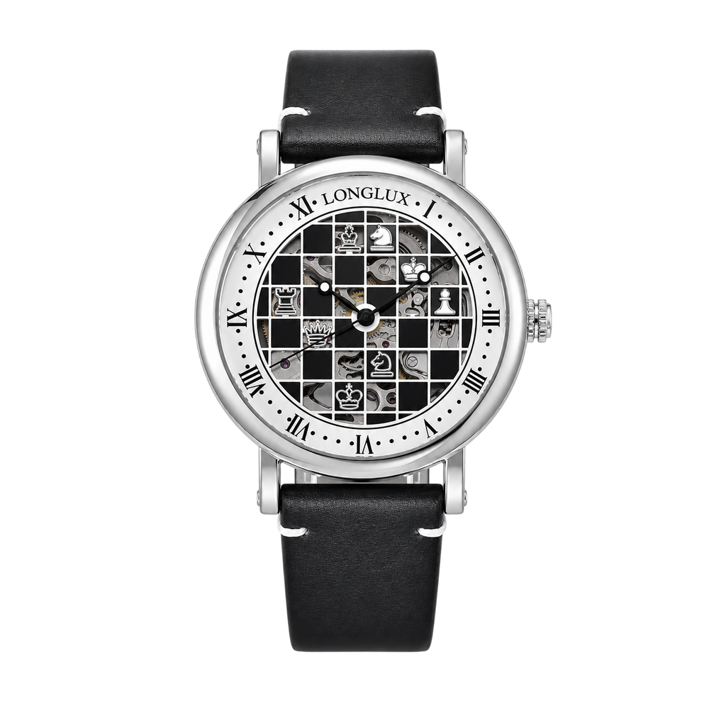 Men automatic watch chess checjerboard mechanical watches waterproof vintage business luminous skeleton leather gift for you Martino Valenti