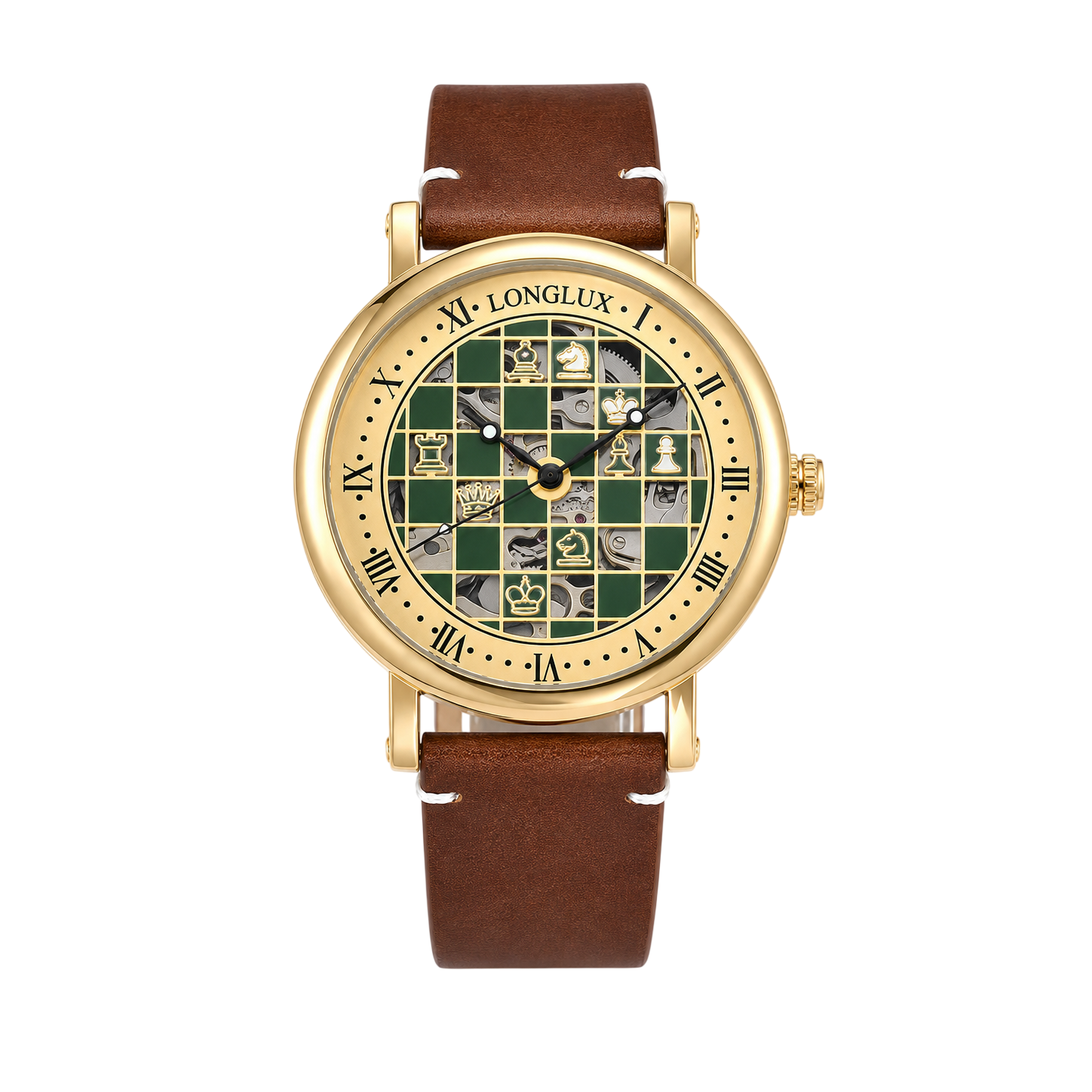 Men automatic watch chess checjerboard mechanical watches waterproof vintage business luminous skeleton leather gift for you Martino Valenti