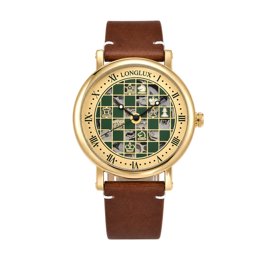 Men automatic watch chess checjerboard mechanical watches waterproof vintage business luminous skeleton leather gift for you Martino Valenti