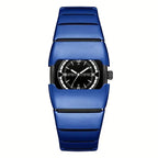 Maurice Belmont TURVEX men's rectangular designer watch with metal bracelet, black dial and silver case.