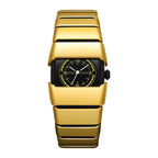 Maurice Belmont TURVEX men's designer rectangular watch with metal bracelet, showcasing a sleek black dial and stainless steel strap.