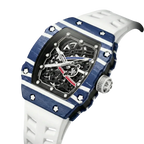 Skeleton sport watch with silicone strap by GIORGIO MARENO, featuring a detailed skeleton dial and sporty design.