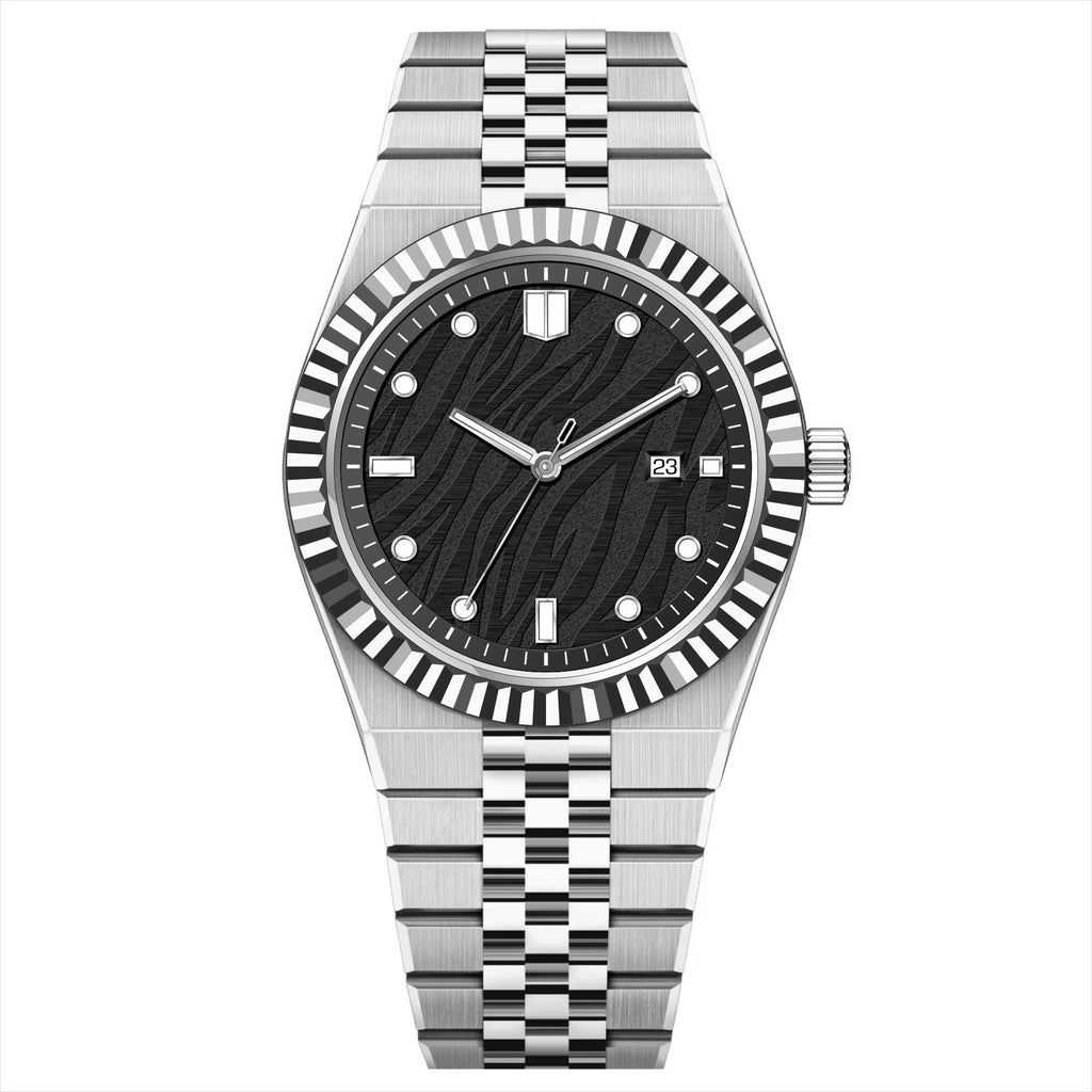 KAIROS – Men’s Luxury Silver Case Black Wave Dial Watch