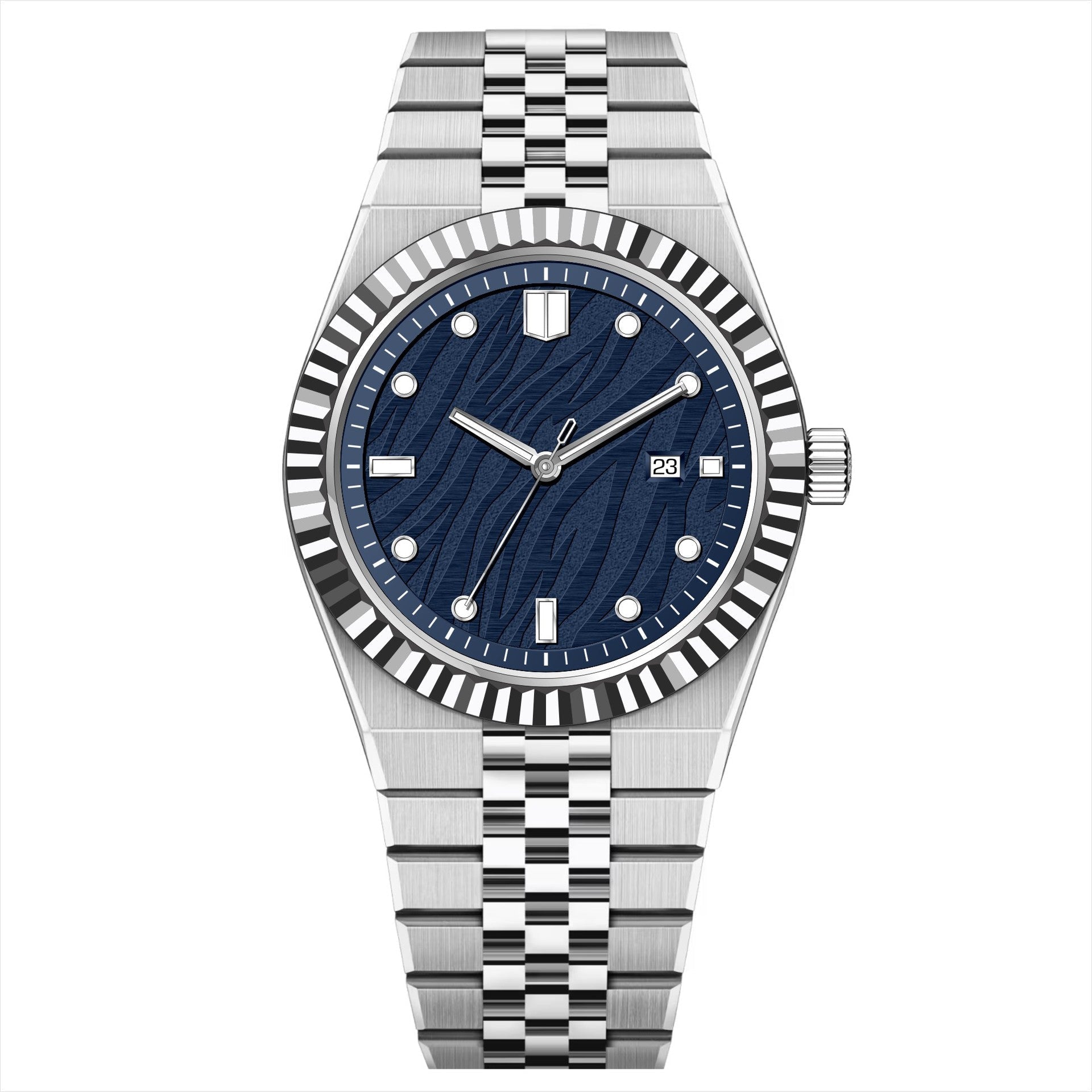 KAIROS – Men’s Luxury Silver Case Deep Blue Wave Dial Watch