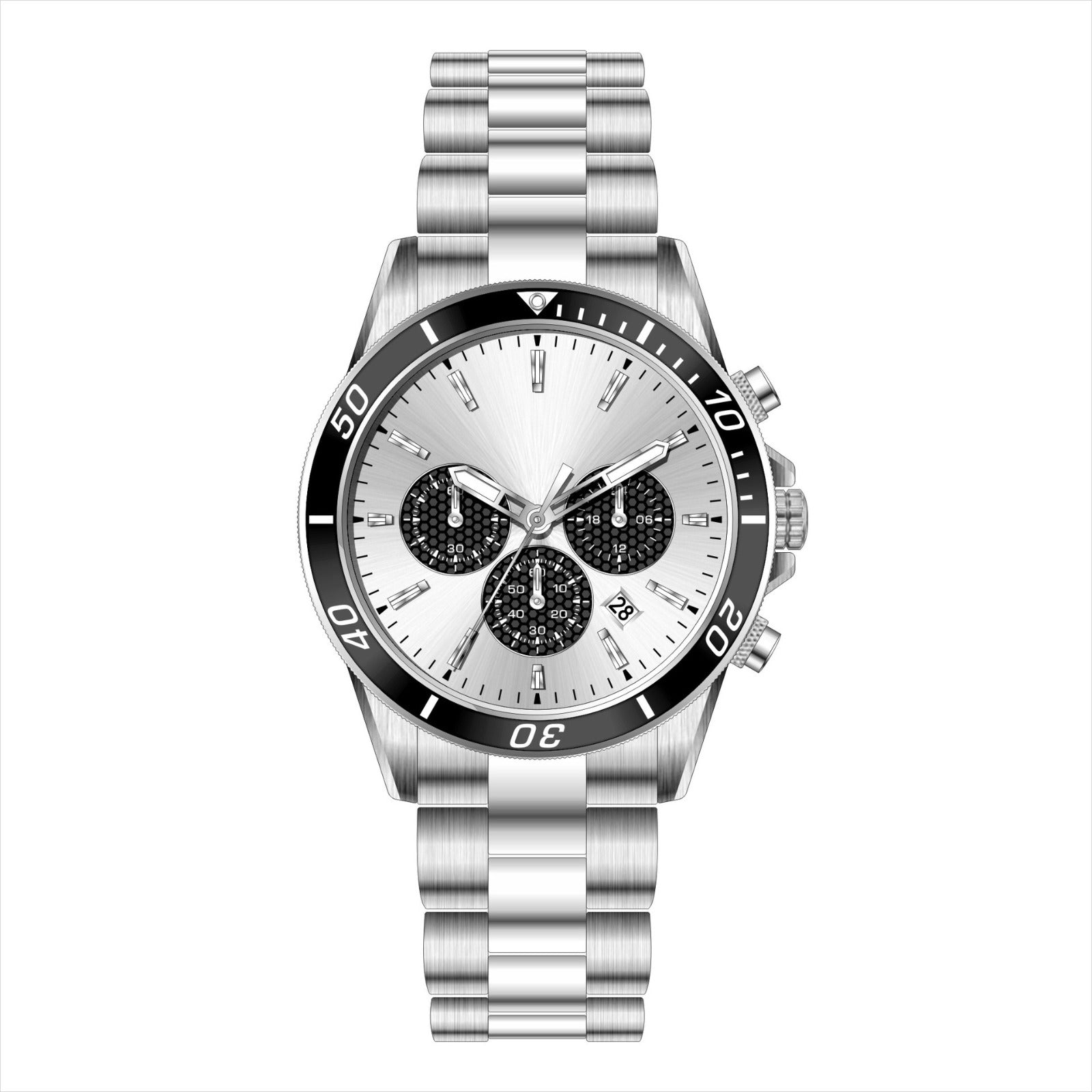 MERXON SP – Men’s Silver Panda Dial Chronograph Steel Business Watch
