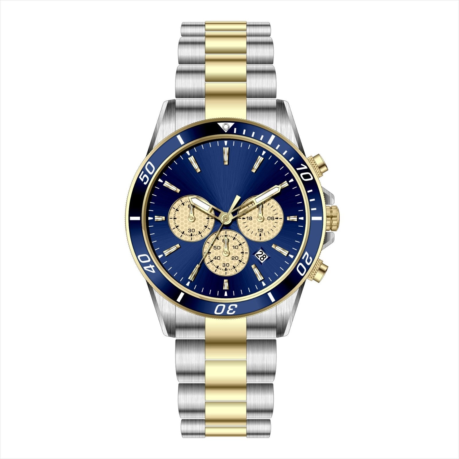 MERXON TB – Men’s Luxury Two-Tone Blue Sunray Dial Chronograph Steel Watch