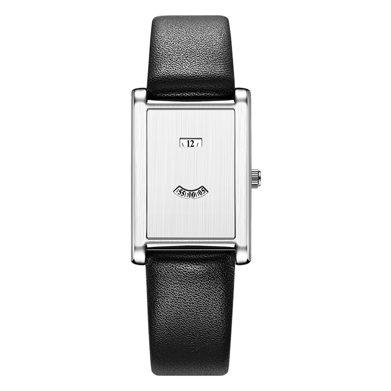 Giorgio Mareno ISANDRE women's gold rectangular watch with brown leather strap, close-up of the wristwatch on a white background.