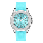 Giorgio Mareno ZAFYRON men's luxury wristwatch with black leather strap and silver dial, close-up view.