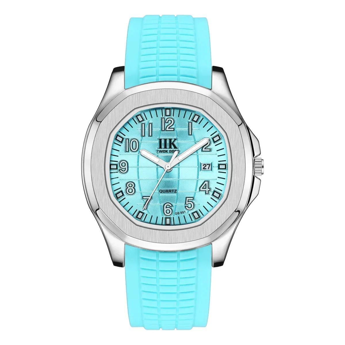 Giorgio Mareno ZAFYRON men's luxury wristwatch with black leather strap and silver dial, close-up view.