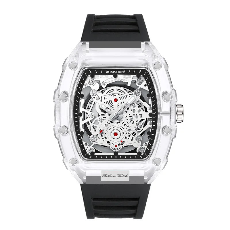 Giorgio Mareno ZYNRAXIS stylish wristwatch with black leather strap and round silver dial, close-up view.