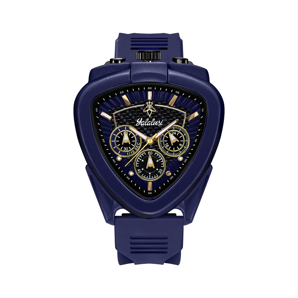 Giorgio Mareno KALYRON men's luxury sport chronograph watch with multi-function dial, stainless steel case, and black leather strap.