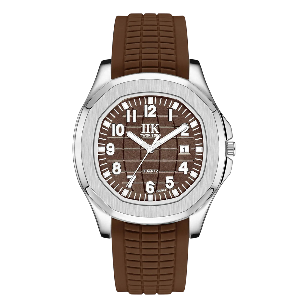 Giorgio Mareno ZAFYRON modern wristwatch with black dial and silver stainless steel band, close-up view of the watch face