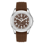 Giorgio Mareno ZAFYRON modern wristwatch with black dial and silver stainless steel band, close-up view of the watch face