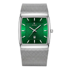 Men’s Sergio Cavelli LEVRON square watch with Milanese mesh strap, featuring a sleek black dial and silver-tone case.