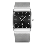 Sergio Cavelli LEVRON men's square watch with stainless steel Milanese mesh strap and minimalist black dial.