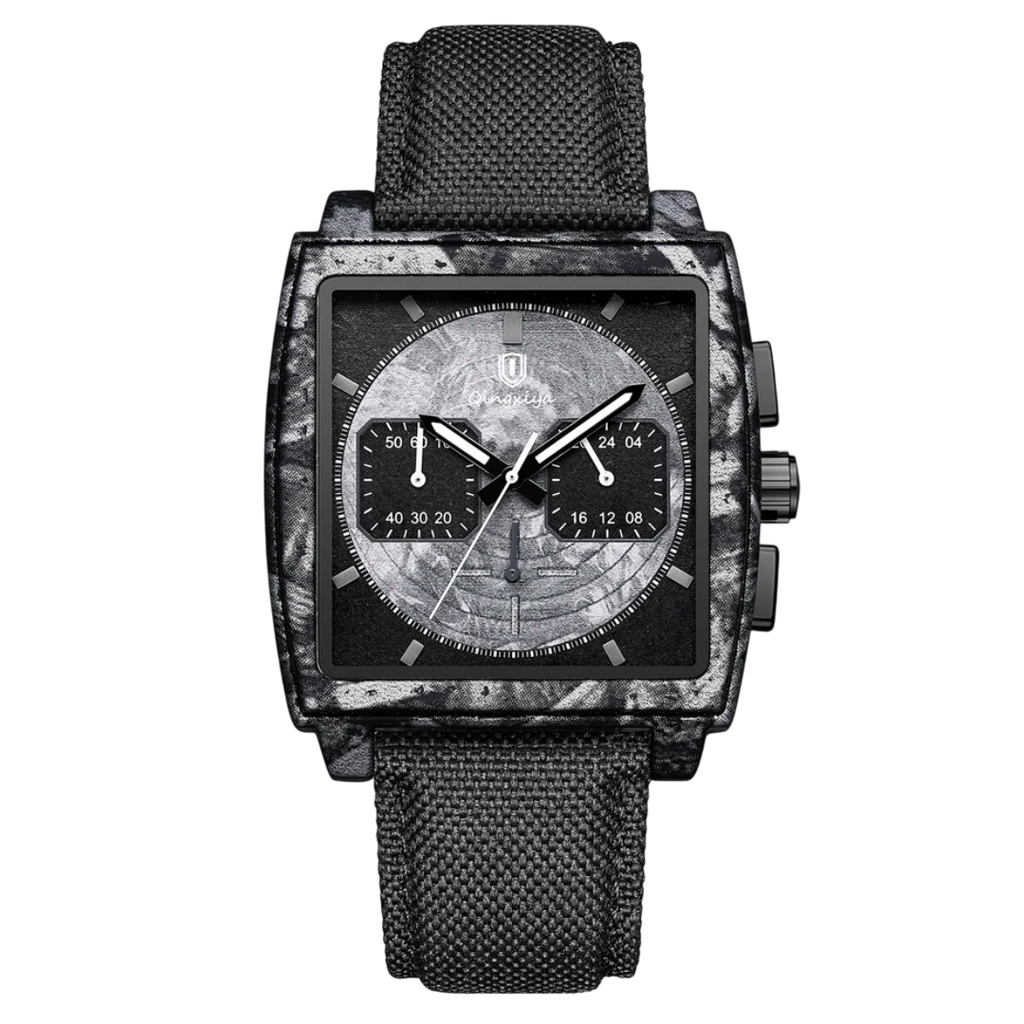 Giorgio Mareno Ecliptic men's sport watch with chronograph function, black dial, stainless steel case, and sporty design.
