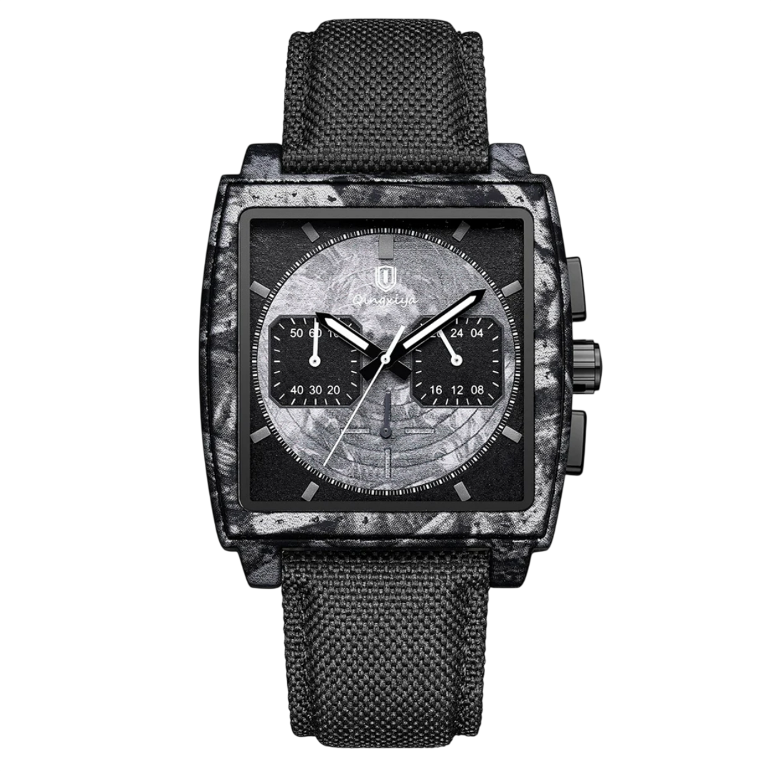 Giorgio Mareno Ecliptic men's sport watch with chronograph function, black dial, stainless steel case, and sporty design.