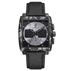 Giorgio Mareno Ecliptic men's sport watch with chronograph, black dial, stainless steel band, and multiple subdials.