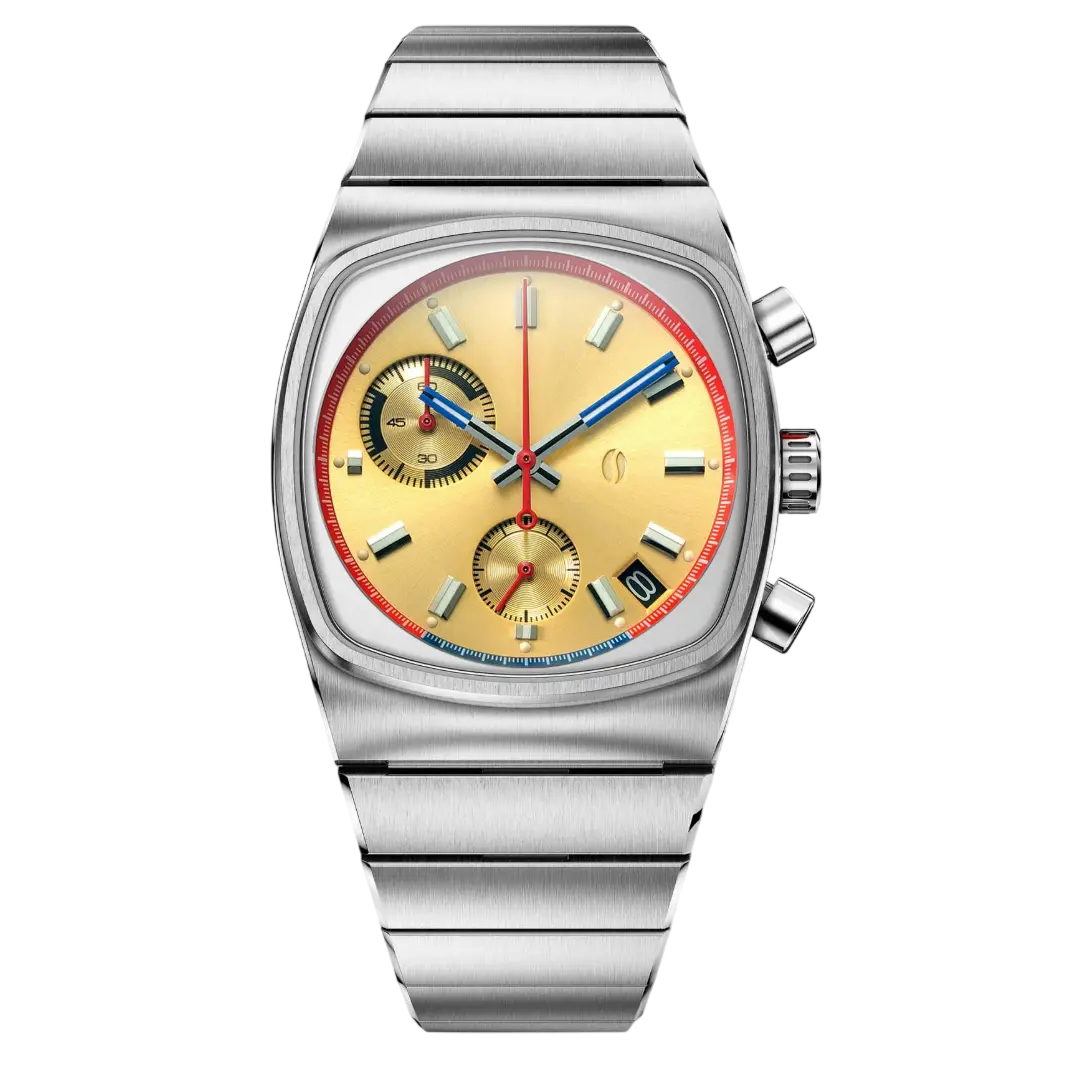 Giorgio Mareno GYRXON luxury wristwatch with black leather strap and silver dial, displayed on a white background