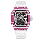 Skeleton sport watch with silicone strap by GIORGIO MARENO, featuring a detailed skeleton dial and sporty design.