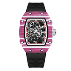 Giorgio Mareno BRYVANO Skeleton Sport Watch with black silicone strap, showing detailed skeleton dial and sporty design.