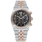 Giorgio Mareno MAVREX luxury men's watch with a sleek black dial and stainless steel band, close-up of the timepiece.