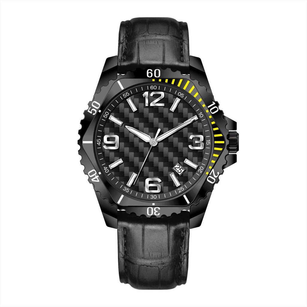 VEXRON BY – Men’s Stealth Black & Yellow Carbon Fiber Sport Tactical Watch