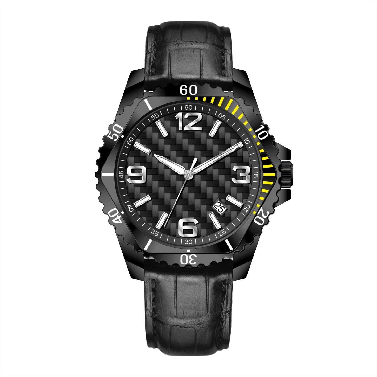 VEXRON BY – Men’s Stealth Black & Yellow Carbon Fiber Sport Tactical Watch