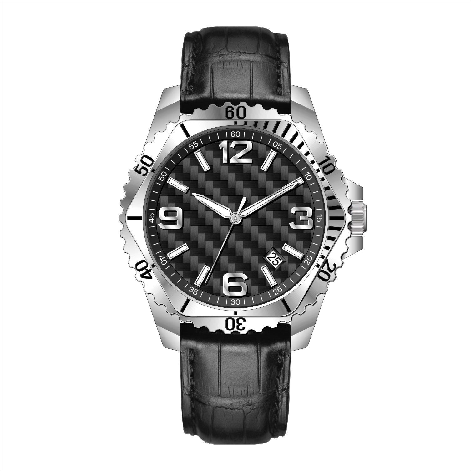 VEXRON SL – Men’s Silver Steel Carbon Fiber Dial Premium Leather Watch