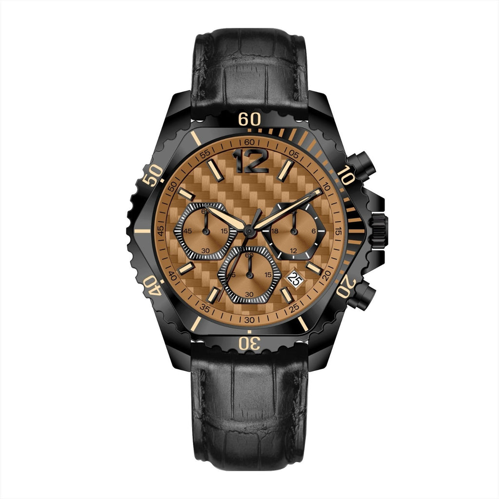 VEXRON-XP BR – Men’s Bronze Carbon Chronograph Tactical Black Leather Watch