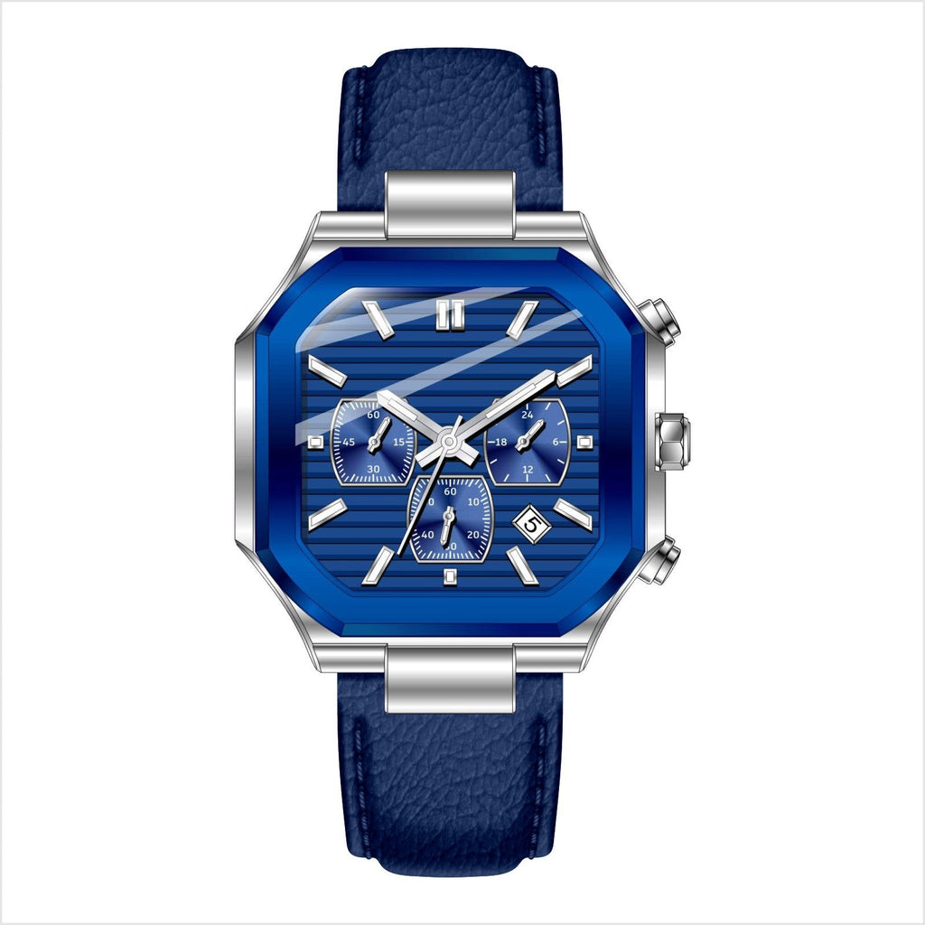 VORIXA DB – Men’s Classic Deep Blue Horizontal Dial Leather Business Watch