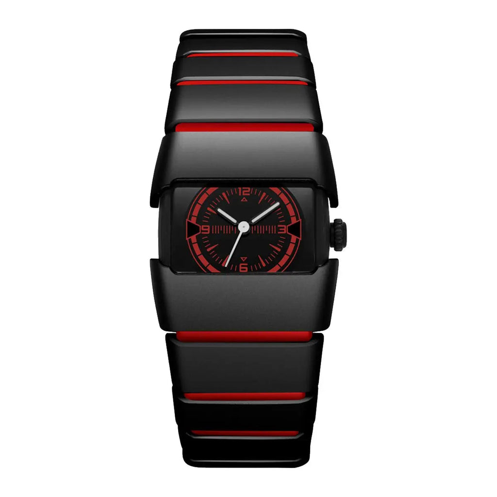 Maurice Belmont men's rectangular designer watch with metal bracelet, featuring a sleek watch face and silver-tone band.