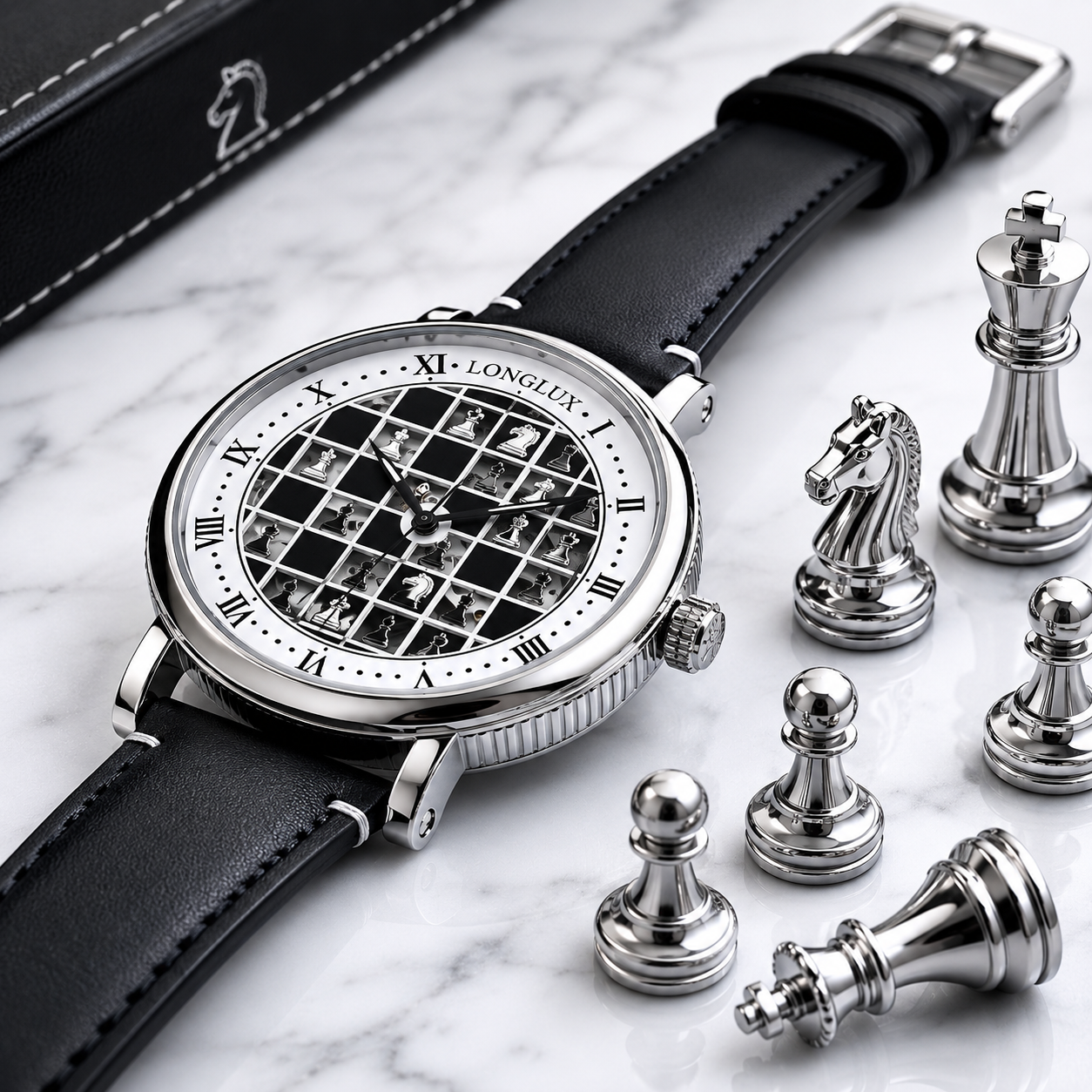 Men automatic watch chess checjerboard mechanical watches waterproof vintage business luminous skeleton leather gift for you Martino Valenti