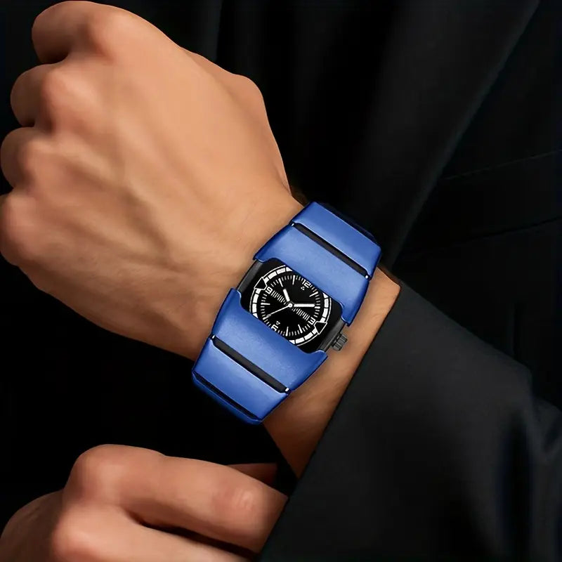 Maurice Belmont TURVEX men's designer rectangular watch with metal bracelet and silver-tone finish.